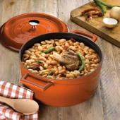 Lava Döküm Yuvarlak Derin ve Sığ 5 Parça Tencere Seti  Turuncu thumbnail 5