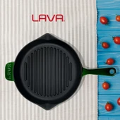 Lava Döküm Yuvarlak Izgara Tavası Döküm Demir Yekpare Saplı Premium Serisi. Çap(Ø)28cm.  Yeşil thumbnail 7