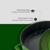 Lava Döküm Çok Amaçlı Yayvan Tencere. Folk Serisi Çap(Ø)28cm.  Yeşil thumbnail 6