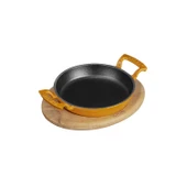 Lava Döküm Yuvarlak Sahan Döküm Demir Yekpare Çift Kulplu Kayın Servis Ahşabı. Çap(Ø)20cm.  Turuncu thumbnail 2