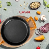 Lava Döküm Yuvarlak Sahan Döküm Demir Yekpare Çift Kulplu Kayın Servis Ahşabı. Çap(Ø)20cm.  Turuncu thumbnail 7