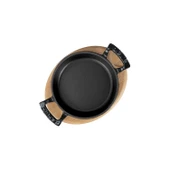 Lava Döküm Yuvarlak Sahan Döküm Demir Yekpare Çift Kulplu Kayın Servis Ahşabı. Çap(Ø)20cm.  Siyah thumbnail 3