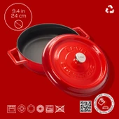 Lava Döküm Çok Amaçlı Yayvan Tencere. Trendy Serisi Çap(Ø)24cm.  Kırmızı thumbnail 4