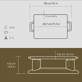 Lava Döküm Dikdörtgen Çift Yön Izgara Hot Plate Döküm Demir Yekpare Çift Kulplu Kayın Servis Ahşabı Ölçü 22x30cm.(Isıtıcı dahil değildir.) - 5