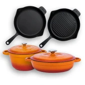 Lava Döküm 4X New Heritage Serisi Döküm Demir Tencere Tava Çeyiz Seti  Turuncu thumbnail 3