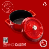 Lava Döküm Yuvarlak Tencere. Trendy Çap(Ø)20cm.  Kırmızı thumbnail 4