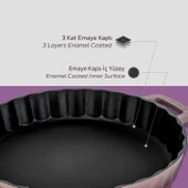 Lava Döküm Yuvarlak Rosto ve Fırın Tepsisi Döküm Demir Yekpare Çift Kulplu Çap(Ø)30cm.  Mor - 6