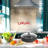 Lava Döküm Çok Amaçlı Yayvan Tencere. Glaze Serisi Çap(Ø)28cm.  Siyah thumbnail 7