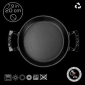 Lava Döküm Yuvarlak Sahan Döküm Demir Yekpare Çift Kulplu Çap(Ø)20cm.  Siyah thumbnail 4