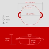Lava Döküm Yuvarlak Çok Amaçlı Yayvan Tencere New Heritage Serisi Çap(Ø)28cm.  Kırmızı thumbnail 5