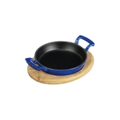 Lava Döküm Yuvarlak Sahan Döküm Demir Yekpare Çift Kulplu Kayın Servis Ahşabı. Çap(Ø)20cm.  Mavi thumbnail 2