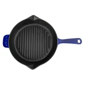 Lava Döküm Yuvarlak Izgara Tavası Döküm Demir Yekpare Saplı Premium Serisi. Çap(Ø)28cm.  Mavi thumbnail 4