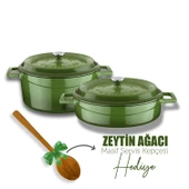 Lava Döküm Yuvarlak Derin ve Sığ 5 Parça Tencere Seti  Yeşil thumbnail 1