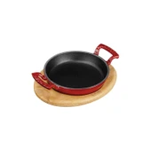 Lava Döküm Yuvarlak Sahan Döküm Demir Yekpare Çift Kulplu Kayın Servis Ahşabı. Çap(Ø)20cm.  Kırmızı thumbnail 2