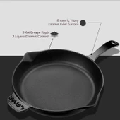 Lava Döküm Yuvarlak Kızartma Tavası Döküm Demir Yekpare Saplı. Çap(Ø)28cm  Siyah thumbnail 6