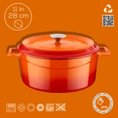 Lava Döküm Yuvarlak Tencere. Trendy Çap(Ø)28cm.  Turuncu - 4