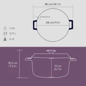 Lava Döküm Yuvarlak Tencere. Trendy Çap(Ø)28cm.  Mor thumbnail 5