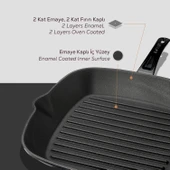 Lava Döküm Kare Izgara Tava Döküm Demir Yekpare Saplı Ölçü 28x28cm.  Siyah thumbnail 4