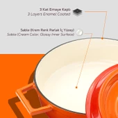 Lava Döküm Çok Amaçlı Yayvan Tencere Döküm Demir Yekpare Kulplu Edition Serisi Çap(Ø)28cm.  Turuncu thumbnail 6