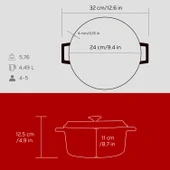 Lava Döküm Yuvarlak Tencere. Trendy Çap(Ø) 24cm.  Kırmızı - 5