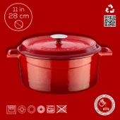 Lava Döküm Yuvarlak Tencere. Trendy Çap(Ø)28cm.  Kırmızı - 4
