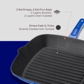 Lava Döküm Kare Izgara Tava Döküm Demir Yekpare Saplı Ölçü 28x28cm.  Mavi thumbnail 6