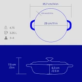 Lava Döküm Yuvarlak Çok Amaçlı Yayvan Tencere New Heritage Serisi Çap(Ø)28cm.  Mavi thumbnail 5