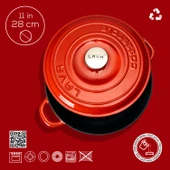 Lava Döküm Yuvarlak Çok Amaçlı Yayvan Tencere New Heritage Serisi Çap(Ø)28cm.  Kırmızı thumbnail 4