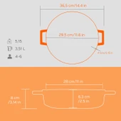 Lava Döküm Çok Amaçlı Yayvan Tencere Döküm Demir Kubbe Form Kapak Spring Serisi Çap(Ø)28cm.  Turuncu thumbnail 5