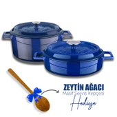 Lava Döküm Yuvarlak Derin ve Sığ 5 Parça Tencere Seti  Mavi thumbnail 1