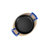 Lava Döküm Yuvarlak Sahan Döküm Demir Yekpare Çift Kulplu Kayın Servis Ahşabı. Çap(Ø)20cm.  Mavi thumbnail 3