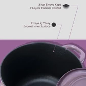 Lava Döküm Yuvarlak Tencere Döküm Demir Kapak New Heritage Serisi Çap(Ø)22cm.  Mor thumbnail 6