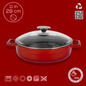 Lava Döküm Çok Amaçlı Yayvan Tencere. Glaze Serisi Çap(Ø)28cm. Kırmızı - 4