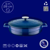 Lava Döküm Çok Amaçlı Yayvan Tencere. Folk Serisi Çap(Ø)28cm.  Mavi thumbnail 3