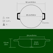 Lava Döküm Çok Amaçlı Yayvan Tencere. Trendy Serisi Çap(Ø)24cm.  Yeşil thumbnail 5