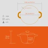 Lava Döküm Yuvarlak Tencere Döküm Demir Kapak New Heritage Serisi Çap(Ø)24cm.  Turuncu thumbnail 5