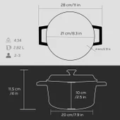 Lava Döküm Yuvarlak Tencere. Trendy Çap(Ø)20cm.  Siyah thumbnail 5
