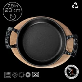 Lava Döküm Yuvarlak Sahan Döküm Demir Yekpare Çift Kulplu Kayın Servis Ahşabı. Çap(Ø)20cm.  Siyah thumbnail 4