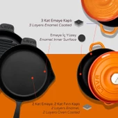 Lava Döküm 4X New Heritage Serisi Döküm Demir Tencere Tava Çeyiz Seti  Turuncu thumbnail 6