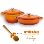 Lava Döküm 2X New Heritage Serisi Döküm Demir Tencere Tava Seti  Turuncu thumbnail 1