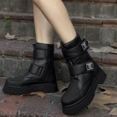 Pabucmarketi Siyah Suni Deri Kadın Kar Botu - 4