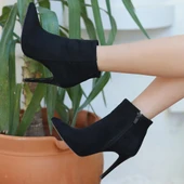 Pabucmarketi Siyah Süet Topuklu Kadın Bot thumbnail 5