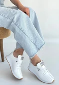 Pabucmarketi Beyaz Suni Deri Bağcıklı Kadın Sneaker Ayakkabı - 3