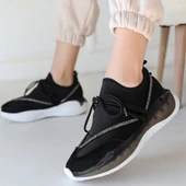 Pabucmarketi Siyah Rugan Bağcıklı Kadın Sneaker Ayakkabı thumbnail 4