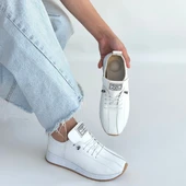 Pabucmarketi Beyaz Suni Deri Bağcıklı Kadın Sneaker Ayakkabı - 4