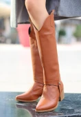 Pabucmarketi Kadın Taba Suni Deri Tak Çıkar Topuklu Bot Ve Çizme thumbnail 1