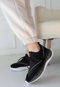Pabucmarketi Siyah Rugan Bağcıklı Kadın Sneaker Ayakkabı thumbnail 3