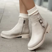 Pabucmarketi Bej Suni Deri Topuklu Kadın Bot thumbnail 4