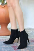 Pabucmarketi Siyah Süet Topuklu Kadın Bot thumbnail 3