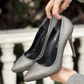 Pabucmarketi Platin Saten Stiletto Kadın Ayakkabı - 4